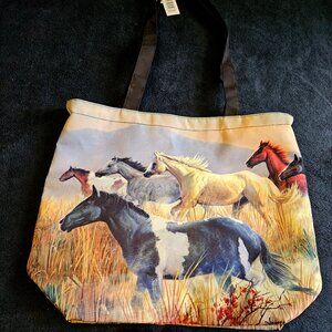 Vintage Equestrian Horses Tote Bag Salamander Graphix NWT 13" x 17"